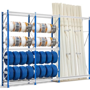 Combiné rayonnage PORTECO porte-bobine + rayonnage vertical